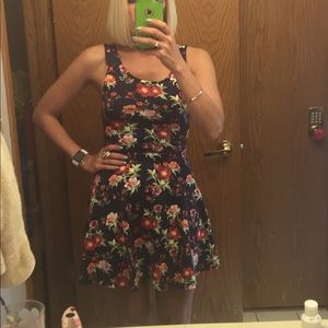 A-line navy floral cotton dress